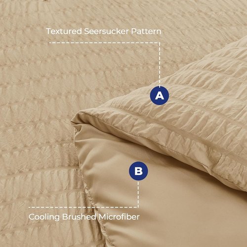 HYMOKEGE King Size Comforter Set - Luxury 7-Piece Seersucker Bedding Set in Khaki | All-Season Comfort