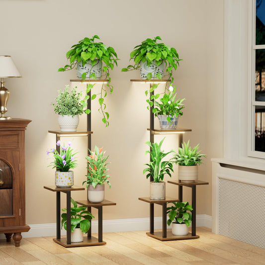 LATIBELL Plant Stand Indoor with Grow Light - 2 Pack Metal Plant Shelf for Indoor Plants Multiple, 5 Tiered Corner Plant Stand Shelves, Plant Rack Display Flower Holder for Living Room Patio Balcony