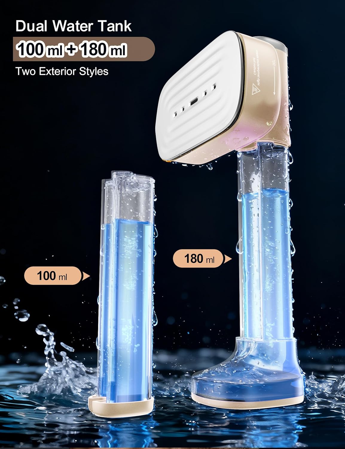 Sundu Travel Steamer for Clothes - Portable Handheld Garment Steamer with Fast 15s Heat-Up | Dual 180ml & 100ml Tanks