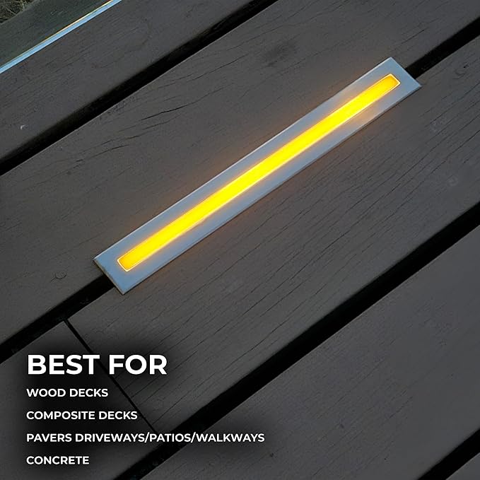 LUMENGY Deck Liner LED Light 0.5x9 Inch, 2700K Warm White, 12V Low Voltage, IP67 Waterproof, for Wood and Composite Decks and Patios, Brown, Stainless Steel Finish