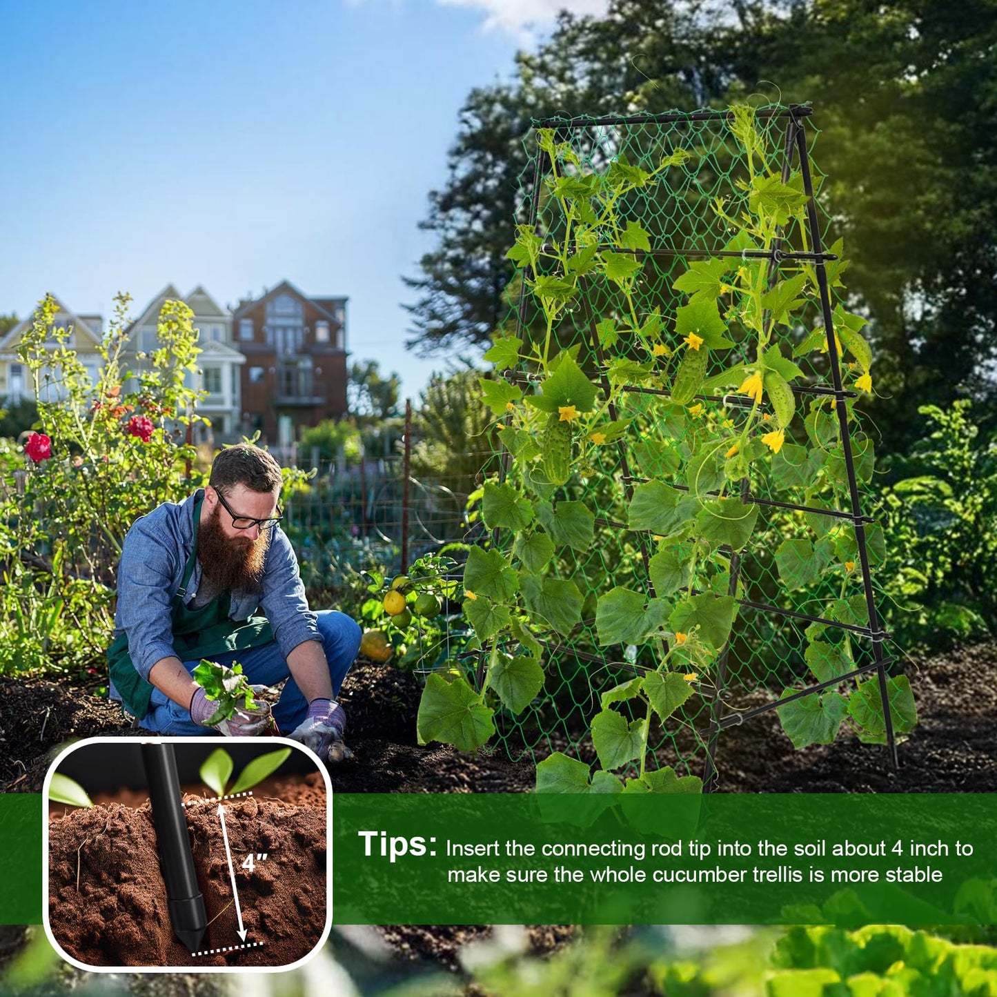 AlisisFores Garden Trellis for Climbing Plants, A-Shape Garden Plant Support Frame for Raised Bed Vegetables, Provides Support for Beans, Tomatoes and Cucumber, Black
