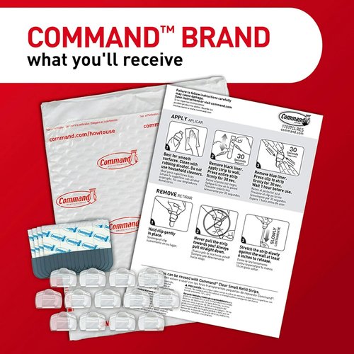 Command Cord Clips - Damage-Free Hanging Cable Clips for Easy Wall Installation | 13 Clear Clips & 16 Strips