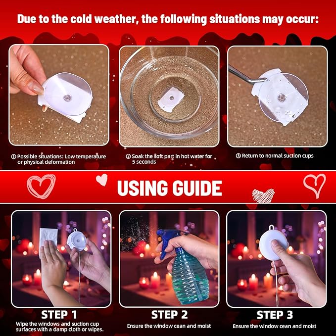 3 Pack Valentines Day Window Lights Decorations with Timer, Battery Powered Hanging Red Lighted Heart Shaped Silhouette Sucker LED Lamp for Fireplace Indoor Home Decor