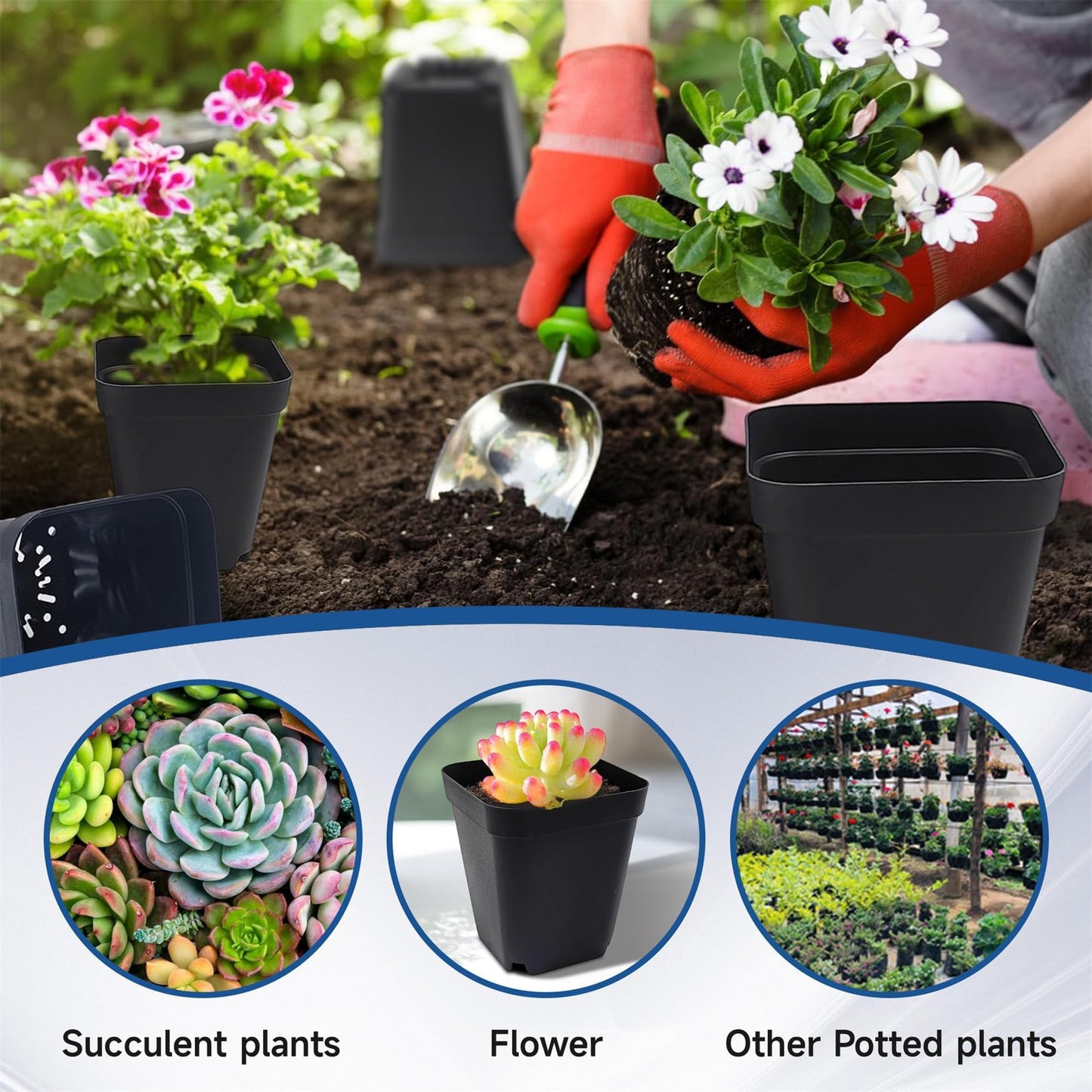WFLNHB 5 Gallon Square Pot 5 Gallon 10 Pcs Square Plastic Plant Pots Flexible Nursery Pot Planter Nursery Pots Suitable for Flower Vegetables Succulents Black