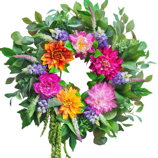 Kronabelle 45 Cm / 18 in Floral Wreath Spring, Door Front Hanging, Natural Style and Colors Vibrant, Easter Valentine's Day Decoration, Green Leaves Silk Flowers with, Home Entrance for Great