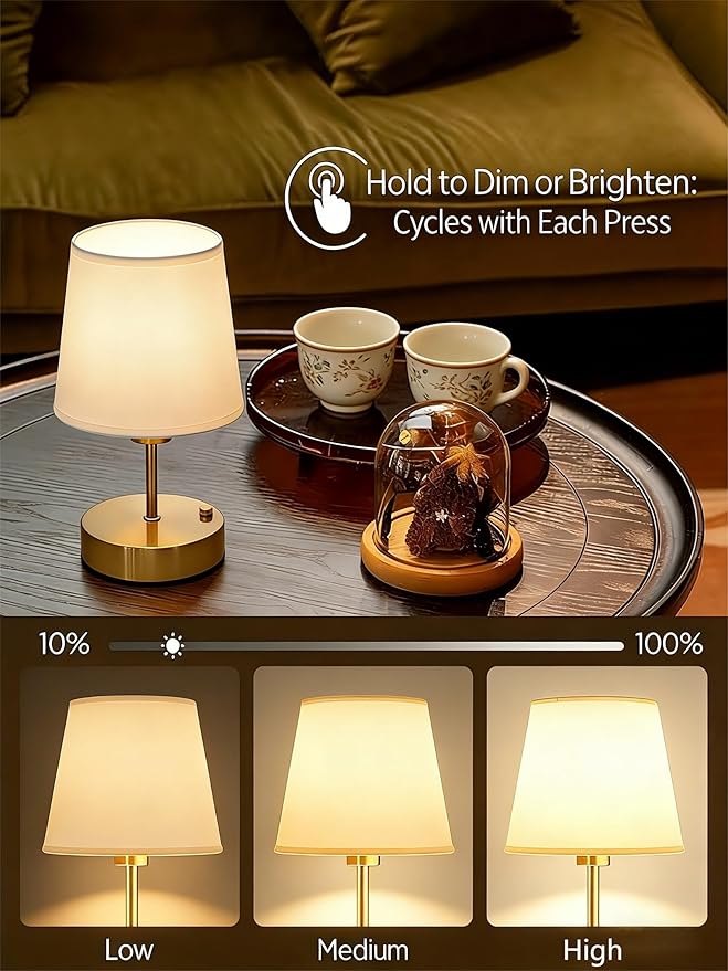 Mini Gold Portable Cordless Table Lamp, Rechargeable Bedside Lamp, Stepless Dimming Touch Control Nightstand Lamp, 2700K Warm Light, Vintage Desk Lamp for Living Room, Dining Table Decor (Mini)