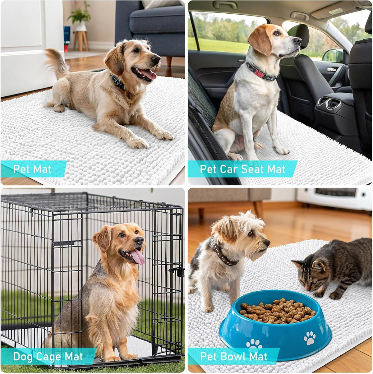 OLANLY Dog Door Mat - Absorbent Non-Slip Chenille Mat for Muddy Paws | 59x32 Inches, Quick Dry, White