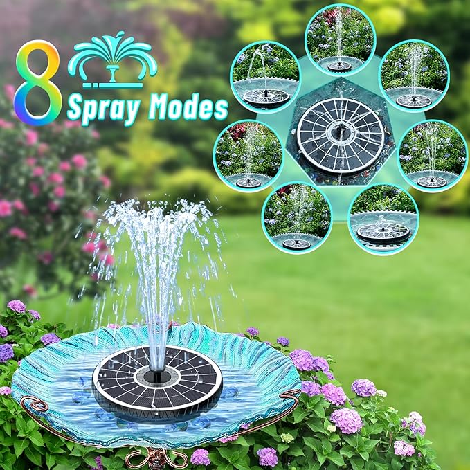 Remote Control Solar Water Fountain, 2026 Upgrade 6W Solar Bird Bath Fountain Pump with 3 Spray Heights, 3 Brightness,4000mAh Battery, LED Lights, for Hummingbird,Garden, Pond, Pool, and Patio