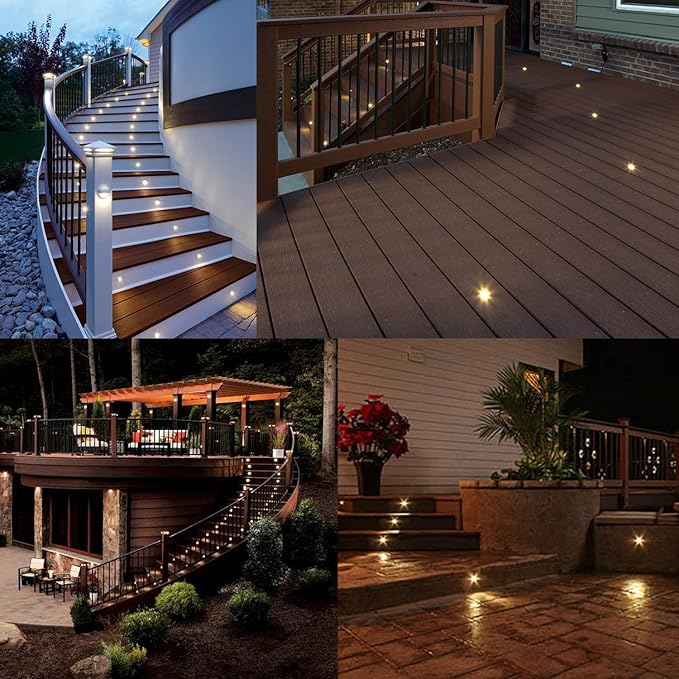 10 Pack LED Deck Lighting Kits with Transformer for Pathway Indoor Outdoor Step Stair, IP67 Waterproof Φ0.71 12V Low Voltage Recessed Landscape Garden Yard Patio Decoration Lights(Warm White)