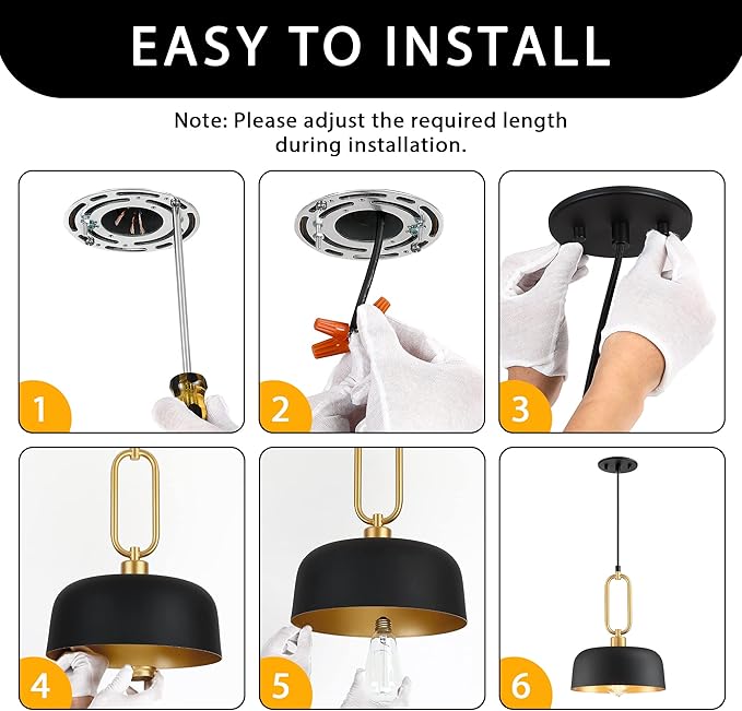 Industrial Pendant Lighting Fixture, Black and Gold Farmhouse Pendant Light, Adjustable Kitchen Lights Ceiling Hanging for Kitchen Island Hallway Dining Room 3 Pack