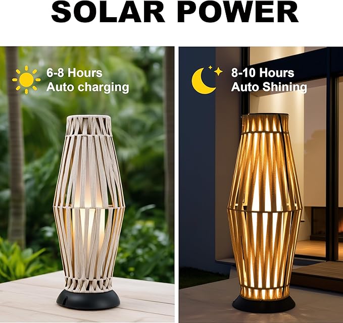 GREEN MORE Rattan Solar Patio Lights,50 Lumen Auto-On/Off Outdoor Floor Solar Lamp, IP65 Waterproof with 8H Runtime for Garden Pathways & Landscape Lighting