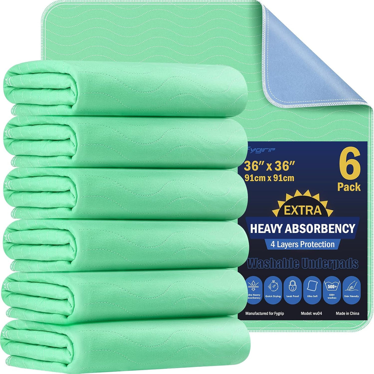 Skiennix Extra Heavy Absorbency Washable Underpads - 36” x 36” Waterproof Quick Drying Bed Pads for Incontinence & Pets