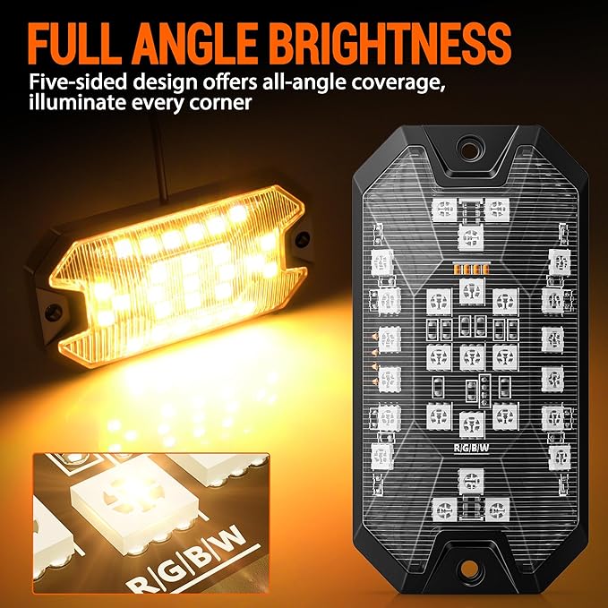 RGB Rock Lights, 12 pods Underglow Neon Lights Kits，APP/RF Remote Control & Music Mode, Waterproof Wireless Multicolor Lamps for Off Road Truck SUV ATV UTV Boat