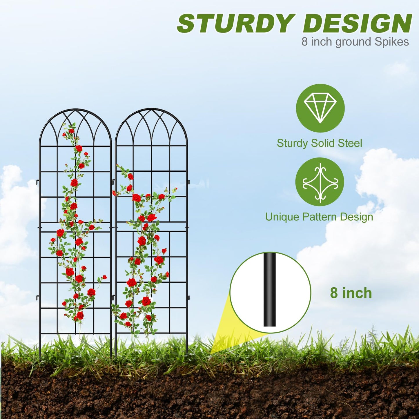 DoCred 4 Pack Garden Trellis for Climbing Plants, 59 Inch Metal Plant Trellis for Plant Support, Large Decorative Outdoor Trellis for Climbing Vegetable Flower Rose Vine Cucumber, Black
