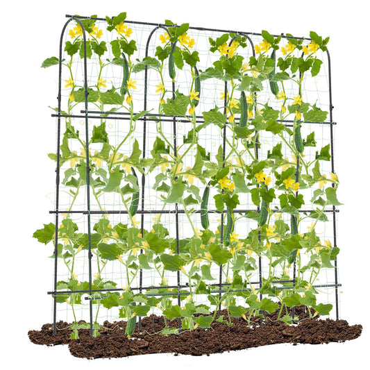 Toolsempire 71" x 71" Cucumber Trellis for Raised Bed, Garden Arch Trellis Metal Plant Support Frame with Netting, Sure-Clips & Ground Stakes, U-Shaped Garden Trellis for Climbing Plants Outdoor