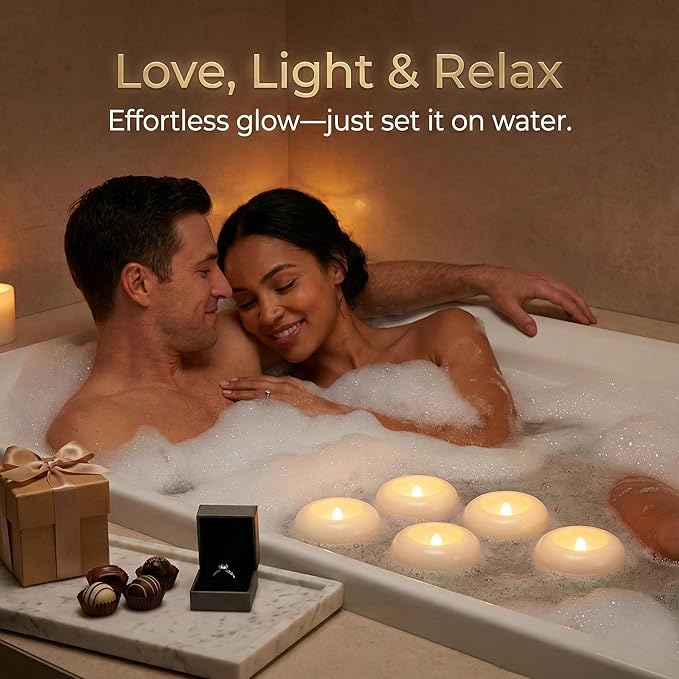 Aignis 24pcs Flameless Floating Candles Waterproof, 200Hr 3”LED Floating Tea Lights with Battery, Water-Activated Candles for Pool, Wedding Centerpieces, Bath & Spa, Easter Decoration (Elegant White)