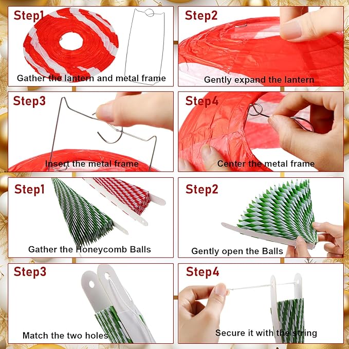 Retisee 18 Pcs Christmas Hanging Paper Lanterns Party Decorations Candy Canes Peppermint Paper Fans Xmas Hanging Honeycomb Ball Lanterns Ornaments for Christmas Winter Party Holiday Ceilings Decor