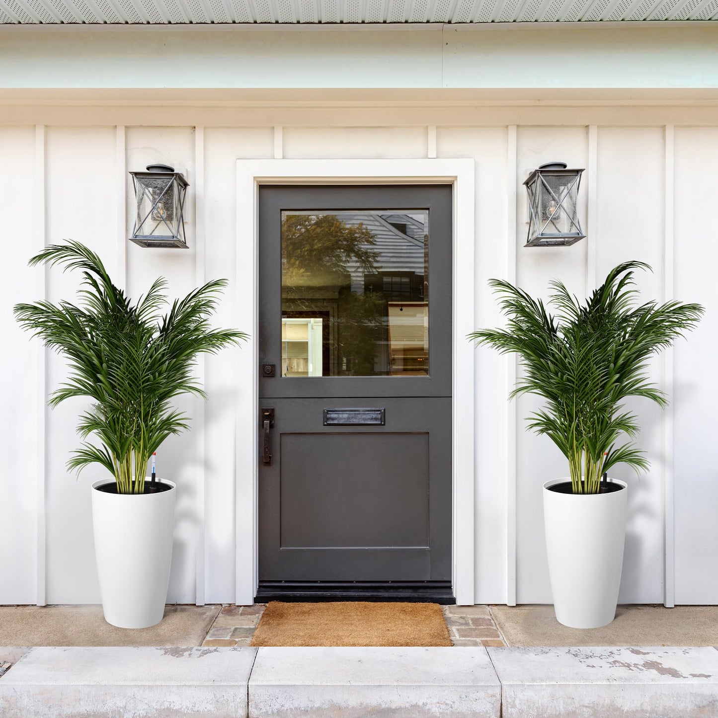 22" Tall Planter Set of 2, Self Watering Pots, Large Planter for Indoor Outdoor Plants, Built-in Drainage and a Water Level Monitor, Tall Planters for Patio, Porch, Living Room, Home Office, White