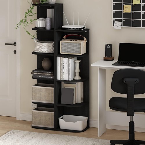 Furinno PASIR 5-Tier Corner Bookshelf - Stylish Open Shelf Bookcase for Living Room, Bedroom & Office | Blackwood 9.3 x 12 x 51.7