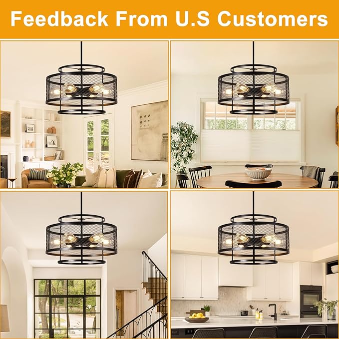 18" Modern Pendant Lights Kitchen Island, 6-Light Matte Black Pendant Light Fixtures, Industrial Farmhouse Hanging Pendant Lights for Kitchen Island Dining Room Living Room Bedroom Foyer Entryway