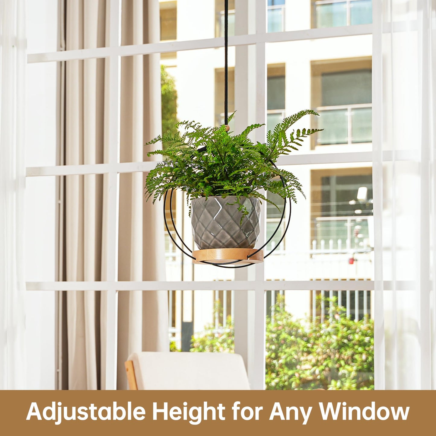 REMASS Plant Hanger Indoor - Macrame Hanging Plant Holder for Ceiling, Decorative Hanging Planter with Wooden Beads for Potted Plants, Hanging planters for indoor plants (Black,12.6in)