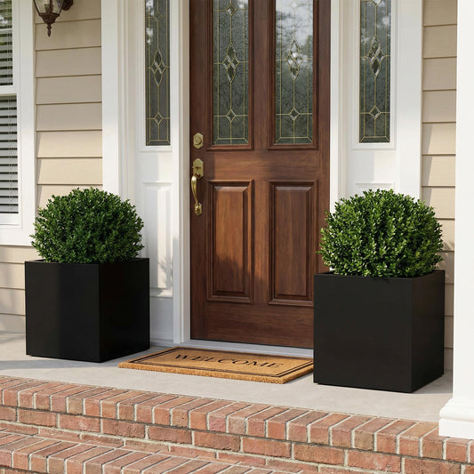 Casaphoriar Metal Planter Box 13"x13"x36", Rectangular Planter and Drainage Holes, Perfect for Outdoor Patio and Balcony Decor, Black(Set of 2)