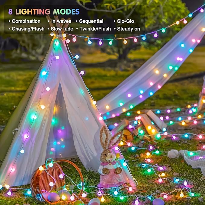 JMEXSUSS 100 LED Connectable Easter Lights String Indoor, 33 ft Globe String Lights Plug in with Remote, 8 Modes Timer Pastel Christmas Light Outdoor for Bedroom Tree Room Party Easter Decoration