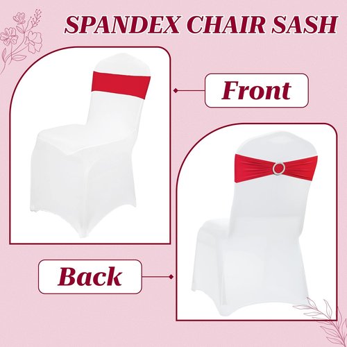 MDS Spandex Chair Sashes - Pack of 200 Elastic Stretch Ties with Buckle Slider for Wedding Decor - Red