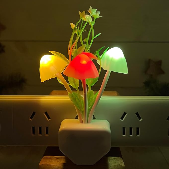 ZEZHOU Sensor LED Mushroom Night Lights - Color Changing Cute Plug in Wall Lamp, Energy Saving NightLight for Adults Kids Bedroom, Bathroom, Toilet, Stairs, Kitchen, Hallway Corridor