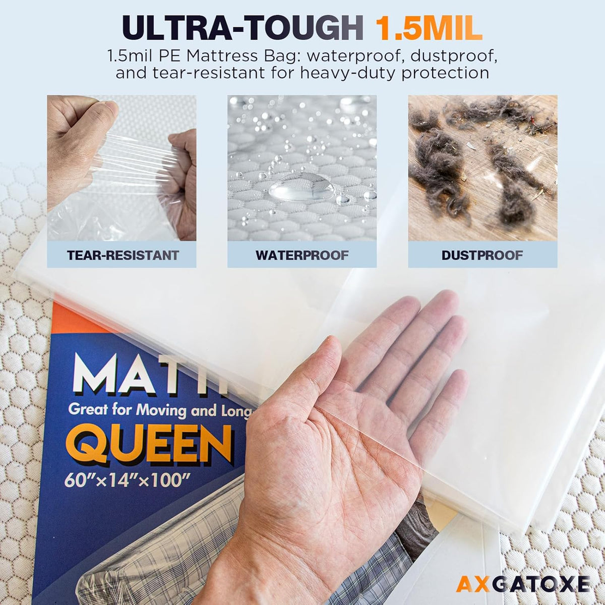 Skiennix Plastic Mattress Bag - Waterproof Mattress Protector for Moving - Queen Size (1.5MIL)