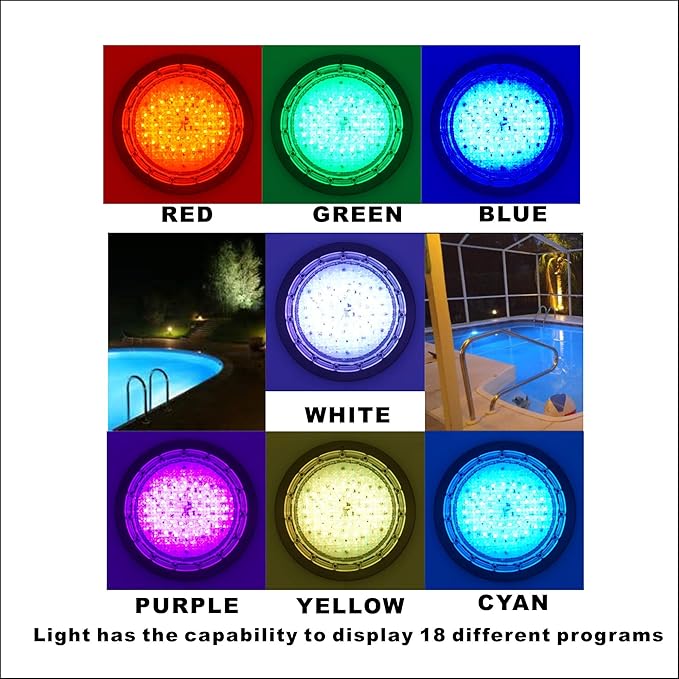 10 Inch LED Multicolor Inground Pool Light – Stainless Steel Housing, 100ft Cord, RGB Controller for Wet Niche