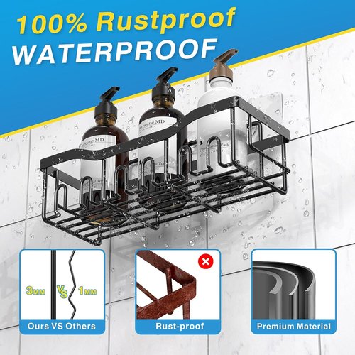 EUDELE Adhesive Shower Caddy - 5 Pack Rustproof Stainless Steel Bath Organizers | No Drilling, Large Capacity