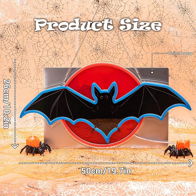 Bat Moon Halloween Window Lights Neon Signs for Indoor Wall Decor, Halloween LED Neon Light Decoration Sign for Party Doors Window (Moon Bat)