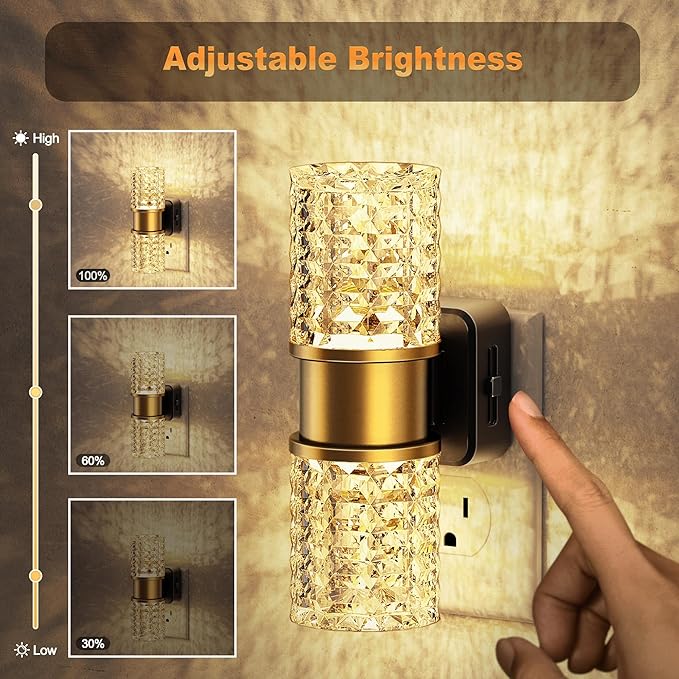 JandCase Night Light, Night Lights Plug into Wall,2 Pack Automatic LED Night Light with Adjustable Brightness, 3000K Plug in Night Lights with Auto Light Sensor, for Bathroom Hallway Decor