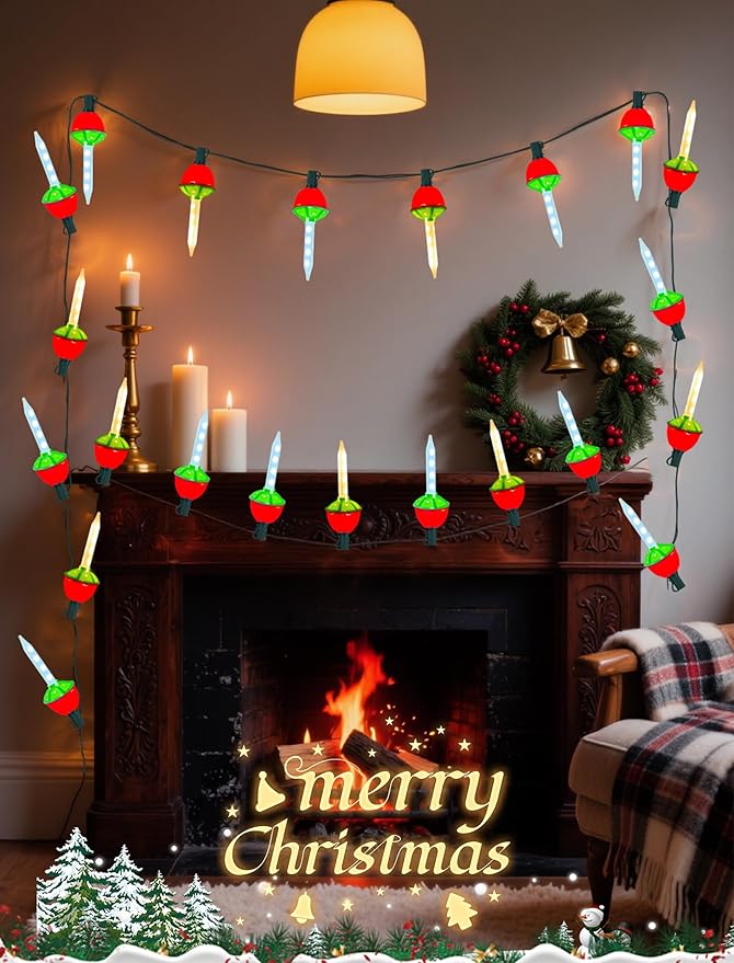 Christmas Bubble Lights Plug in, 7.5Ft Vintage Christmas String Light Outdoor with 8 LED Red Green Bubble Lights Glow Twinkling Warm White for Holiday Party Fireplace Garden Tree Pathway Decorations
