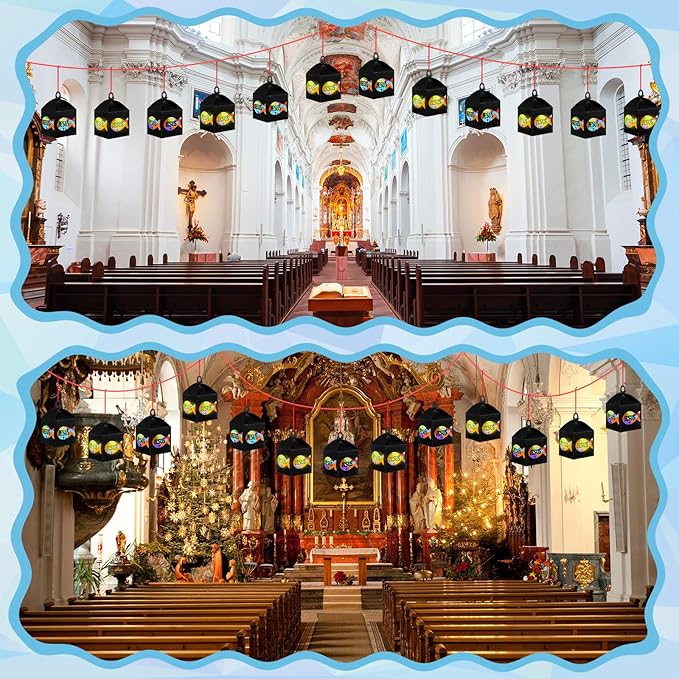 12 Sets Easter Crafts Religious Fish Crafts with LED Candle Light DIY Faith Jesus Fish Tissue Paper Kits Religious Hanging Ornament for Church Sunday School VBS Classroom Activities