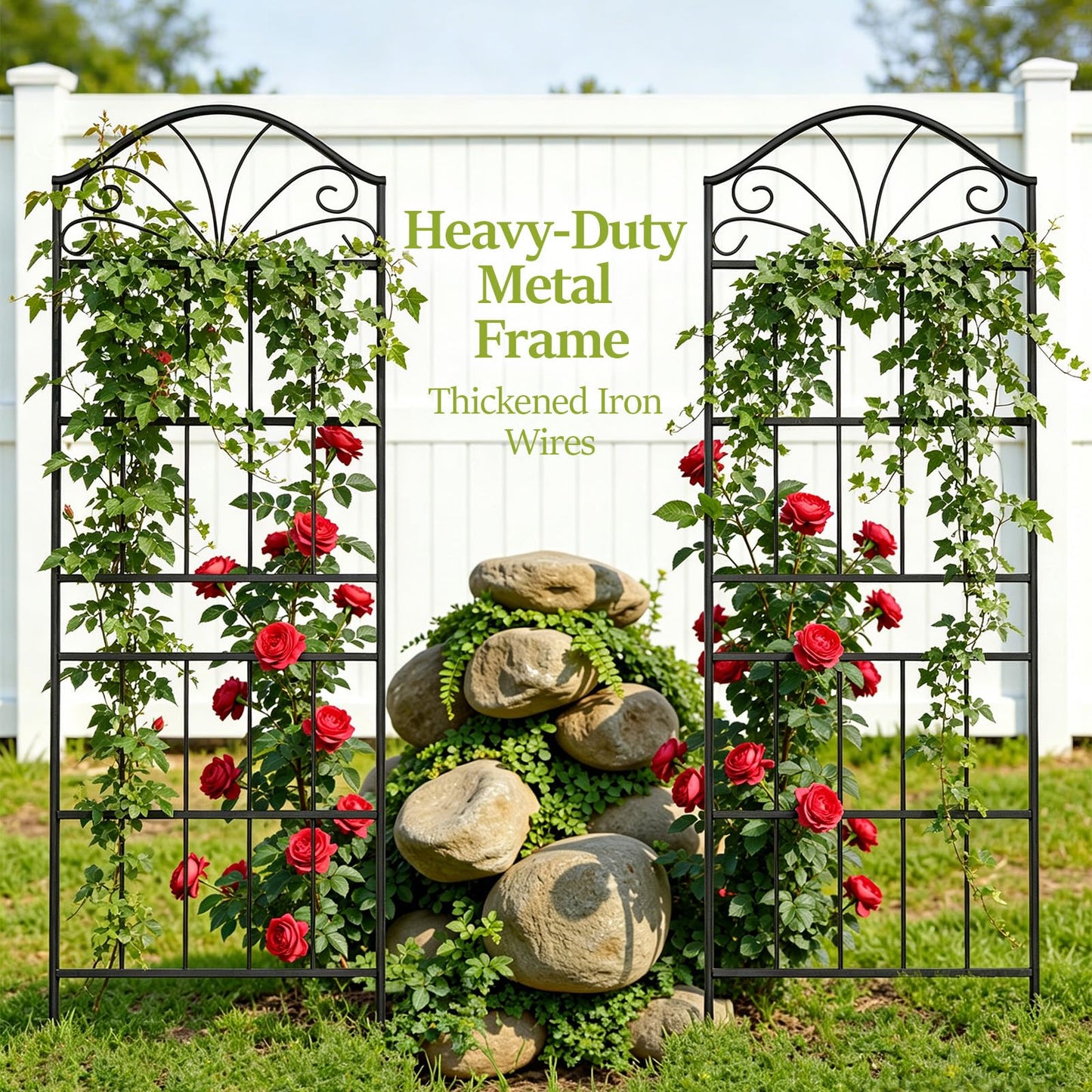 VOXOR Metal Trellis for Climbing Plants Outdoor, 60 * 19.7 Inch Tall Garden Trellis with Black Rustproof Coating, Decorative Rose Trellis for Climbing Roses, Vines, and Flowers, 2 Pack