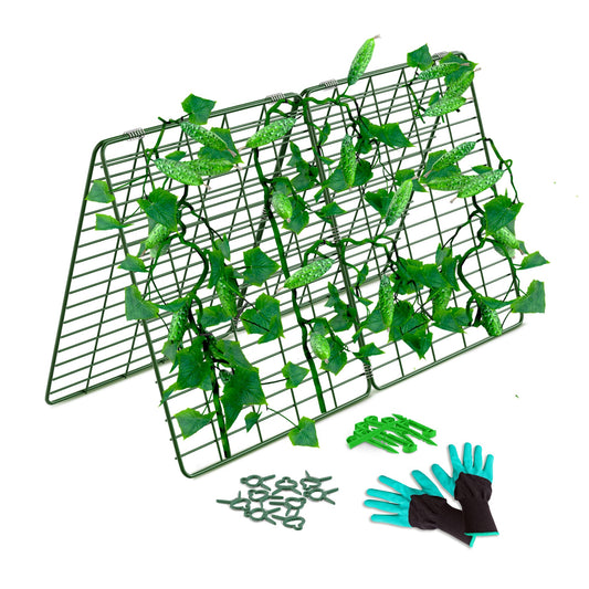 GOLETIO Cucumber Trellis for Raised Bed - 35" x 55" Garden Trellis for Climbing Plants Outdoor - A Frame Trellis for Climbing Vegetables with Plant Support Clips and Gloves