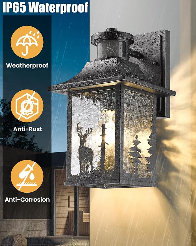 Motion Sensor Outdoor Wall Light Dusk to Dawn Porch Light Wall Mount Outdoor Light Fixture, Lantern Outdoor Wall Sconce Exterior Light for House Garage Entryway, Anti-Rust 100% Aluminum ETL Listed