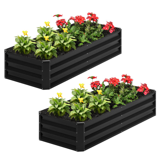 Nedenyou 2PCS 4x2x1FT Galvanized Raised Garden Bed,Planter Raised Beds-Metal Garden Box,Large Plant for Outdoor Planting, Vegetables Bed，Flower,herb-Black