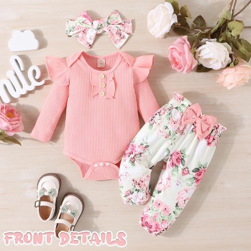 GDTOGRT Baby Girl Ruffle Romper Set - Floral Pants & Cute Headband | Newborn Infant Outfits
