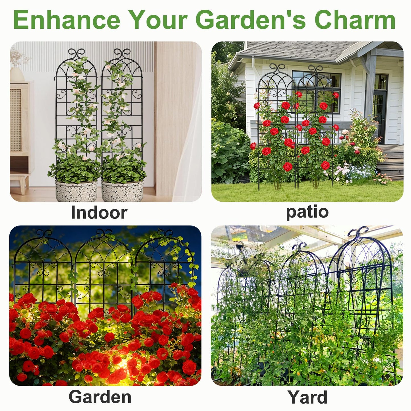 Lorenzo 4 Pcs 70 x 19.7 inch Metal Garden Trellis for Climbing Plants, Black Metal Coating Rustproof, Perfect for Supporting Climbing Plants Outdoor
