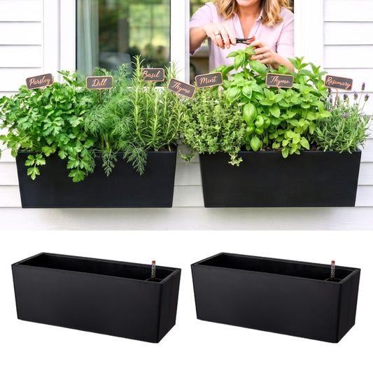 LaLaGreen Wall Planters for Indoor (2 Pack, 20 Inch) Black Self Watering Rectangular Window Planter Box Outdoor with Bracket Wall Mount Vertical Garden Balcony Herb Plant Holder Stylish Flower Pot