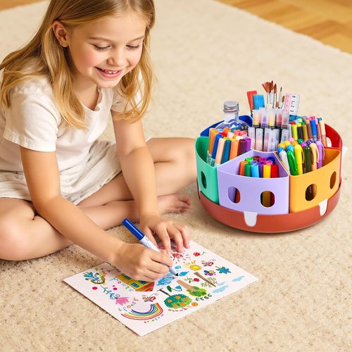 GAMENOTE Rotating Art Supplies Organizer - Lazy Susan for Kids' Desk & Classroom Storage (Large)