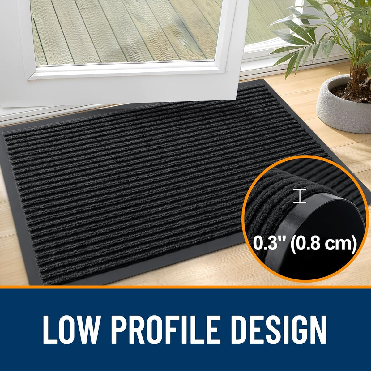 OLANLY Heavy Duty Waterproof Front Door Mats - 2-Pack 29.5 x 17 Inch | Fade Resistant & Easy Clean Black Doormats