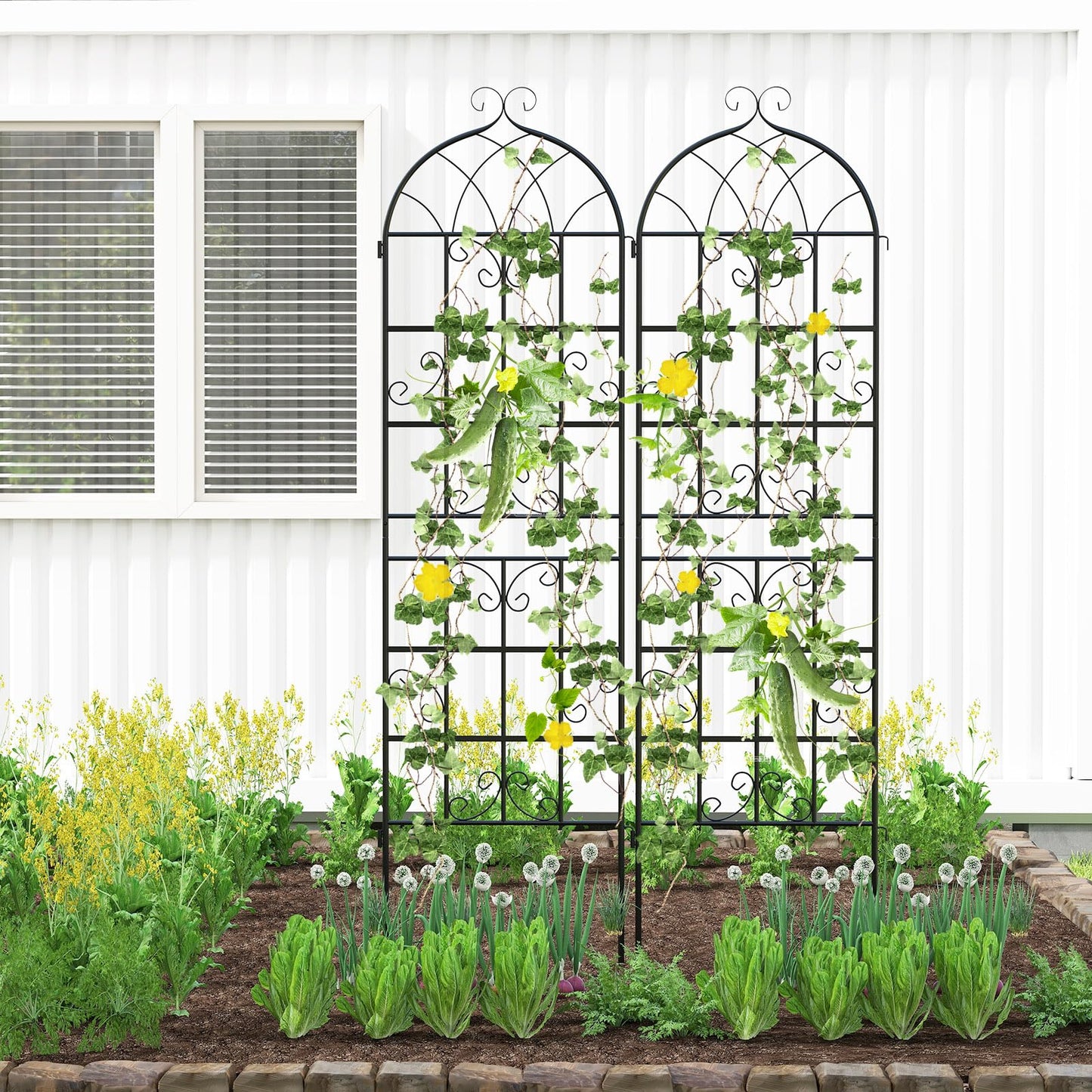 Giantex 4 Packs 71"x20" Metal Garden Trellis for Outdoor Climbing Plants, Heavy-Duty Plant Support for Vine Rose Vegetable Flower, Rustproof Black Metal Coating Patio Trellis Arch Decorative Fence