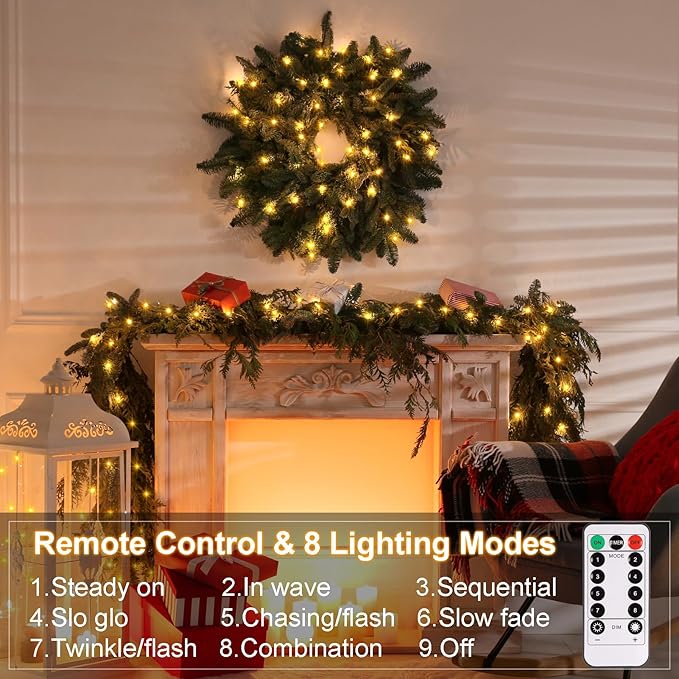 ZAIYW Battery Fairy Lights 4 Pack 16.5Ft 50 LED Fairy Lights with Remote Timer 8 Modes, Dark Green Copper Wire Waterproof Fairy String Lights for Bedroom Christmas Tree Garland Decor (Warm White)