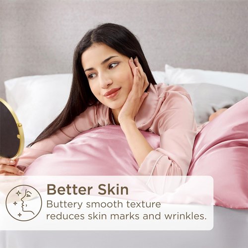 Bedsure Satin Pillowcase Set of 4 - Pink Silky Covers for Hair & Skin | 20x26 Inches with Envelope Closure