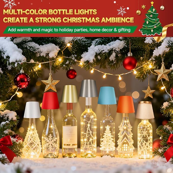 2025 New Bottle Lamp - LED Bottle Lights for Liquor & Wine Bottles, Cordless Lampshade, Whiskey Bottle Top Light, Bottle Stopper Night Light Kit, Beige Fabric