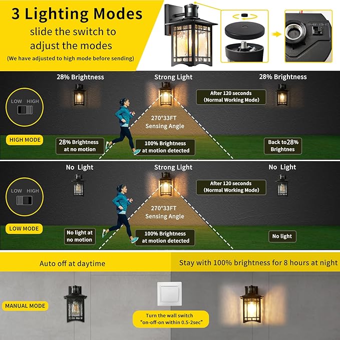 Dusk to Dawn Motion Sensor Light, Outdoor Light Fixture, Aluminum Wall Sconce Lighting, Front Porch Light, Exterior Lights for House Patio, Outside Lights, Wall Mount Anti-Rust Lantern